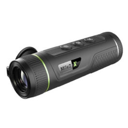 Compact handheld monocular with eyepiece, labeled 'Mile2', featuring top control buttons and textured grip